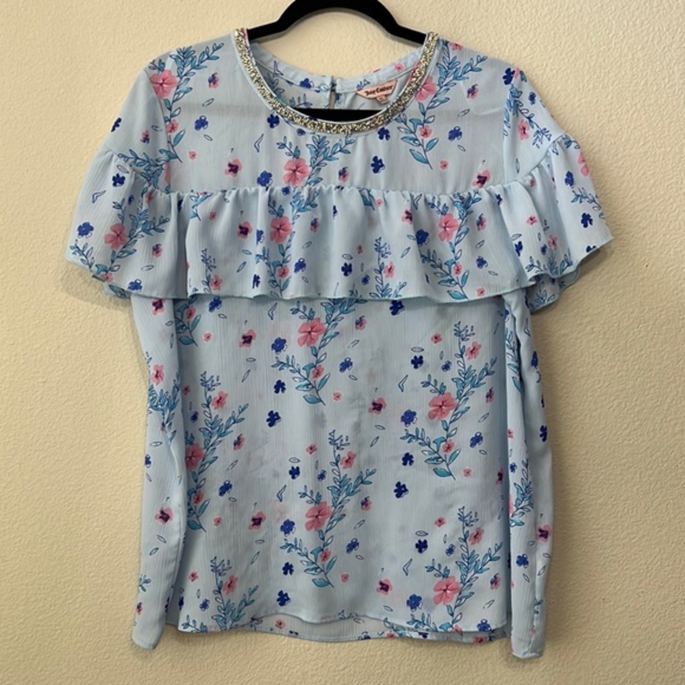 Blue floral Juicy Couture blouse. Size Xl EUC